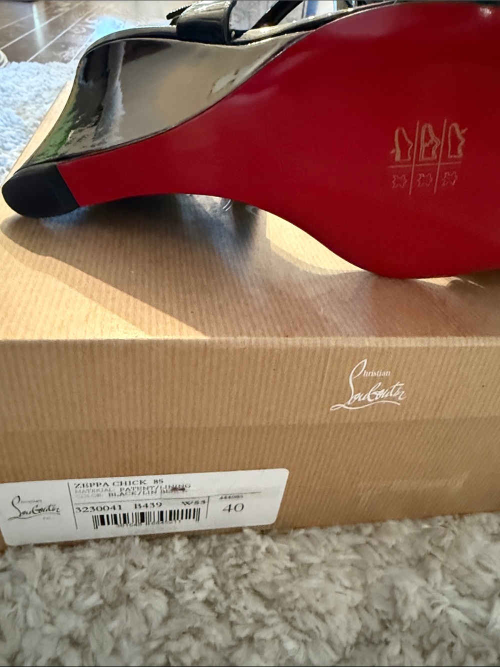 Christian Louboutin Black Patent Leather Open-Toe Slingback Heels - Picture 7 of 7